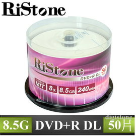 RiStone 空白光碟片 日本版 A+ DVD+R 8X DL 8.5GB 單面雙層燒錄片x 50P布丁桶