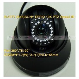 (N-CITY) B16 紅外線室內3.5迷你10倍PTZ快速球SPEED DOME攝影機700TVL(黑色)
