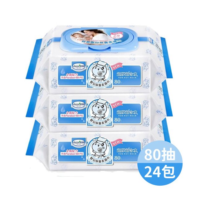 貝恩 超純水80片裝嬰兒保養柔濕巾(3入裝)*8串