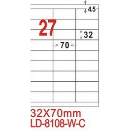 龍德 A4 電腦標籤紙 LD-8108-A-C 32*70mm 20大張入 (27格) 白銅版紙