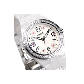 mono•ROYAL都會新貴系列,小花鑲鑽陶瓷錶,鑽框白面超高硬度,小圓錶26mm防水50M女錶R0526D-656粉