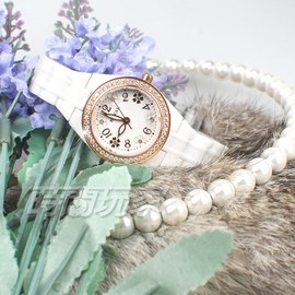 mono ROYAL 都會新貴系列 小花鑲鑽陶瓷錶 鑽框白面超高硬度 小圓錶 防水 女錶 ZR0526D玫