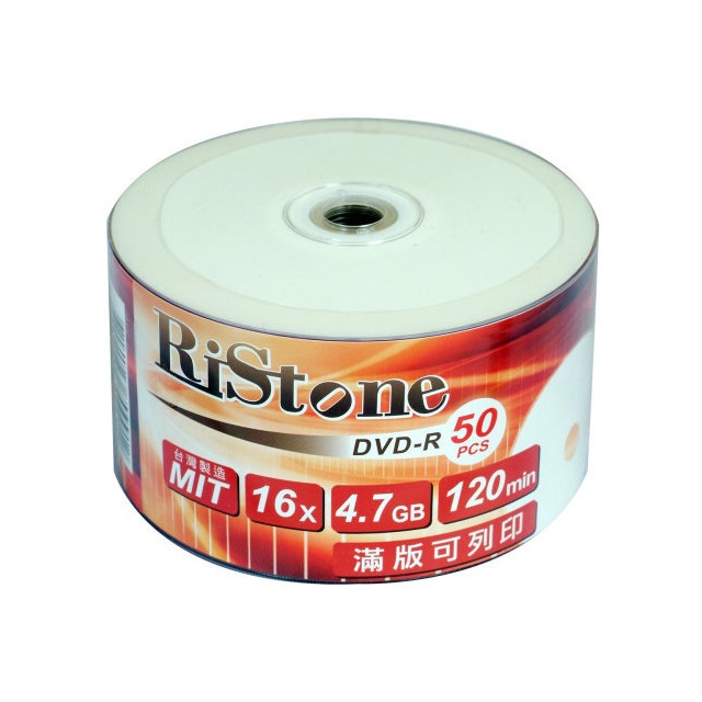 RiStone 空白光碟片 日本版 A+級 DVD-R 16X 4.7GB 珍珠白滿版可印片/3760dpi x 50P裸裝