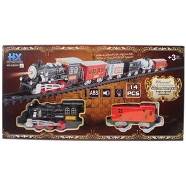 復古火車玩具 HX2011-01/02 電動軌道火車組(附電池)/一個入{促350} 聲光火車軌道組~生