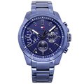 Tommy 美國時尚三眼流行風格優質鋼帶腕錶-藍-1791560