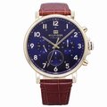 Tommy 美國時尚三眼流行風格優質皮革腕錶-藍+咖啡-1710380