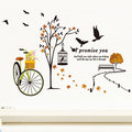 Coobuy【YV2888】可移動 時尚組合壁貼 牆貼 壁貼紙 創意璧貼 鳥 腳踏車 樹 秋遊