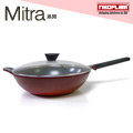 韓國NEOFLAM Mitra系列 34cm陶瓷不沾炒鍋+玻璃鍋蓋-漸層紅 EK-MT-W34