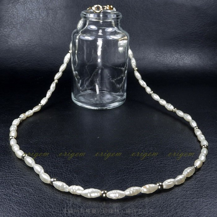 珍珠林~4MMX7MM硨磲貝米粒珍珠項鏈.大大特價~#642+2