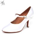 30607-Afa安法 國標舞鞋 女 摩登鞋 腳背帶 白緞