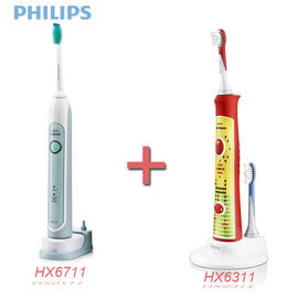 PHILIPS 飛利浦 HX6711美白電動牙刷+HX6311兒童電動牙刷 組合特價中