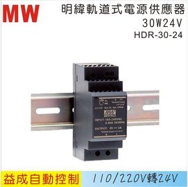 MW 明緯軌道式電源供應器HDR 30W 24V