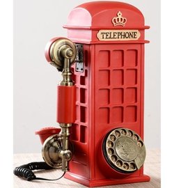 5Cgo【代購七天交貨】仿古電話機 時尚 創意 電話座機 復古電話 固定電話 電話亭 英倫風紅色電話亭 (旋轉撥號款)
