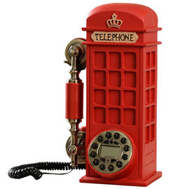 5Cgo【代購七天交貨】仿古電話機 時尚 創意 電話座機 復古電話 固定電話 電話亭 英倫風紅色電話亭 (按鍵式電話機)
