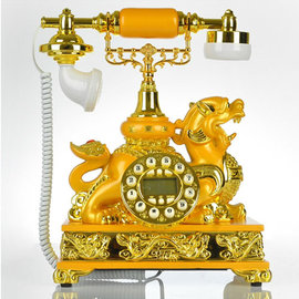 5Cgo【代購七天交貨】招財貔貅仿古電話 歐式電話機來電顯示復古電話 金色藍屏版