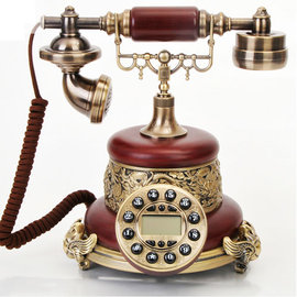 5Cgo【代購七天交貨】樹脂仿木紋復古電話機 歐式高檔老式仿古電話創意 帝王之家