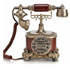 5Cgo【代購七天交貨】歐式田園仿古電話機 仿實木老式復古電話機正品 愛德華