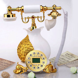 5Cgo【代購七天交貨】新款高檔仿古電話機歐式時尚工藝復古來電顯示古董電話【藍屏背光免提版】