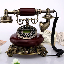 5Cgo【代購七天交貨】新款歐式仿古電話機仿實木高檔座機電話復古來電顯示電話
