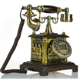 5Cgo【代購七天交貨】歐式仿古電話機復古工藝電話機實木電話機家用座機電話機來電顯示