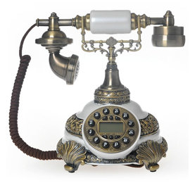 5Cgo【代購七天交貨】歐式仿古電話機復古時尚工藝電話機家用座機電話機珍珠白