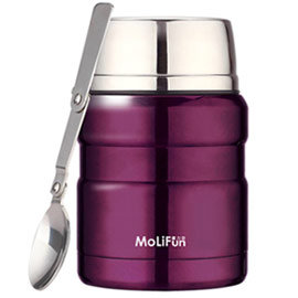 MoliFun魔力坊 不鏽鋼真空保鮮保溫罐/燜燒罐/食物罐450ml-典雅紫(MF0231V)