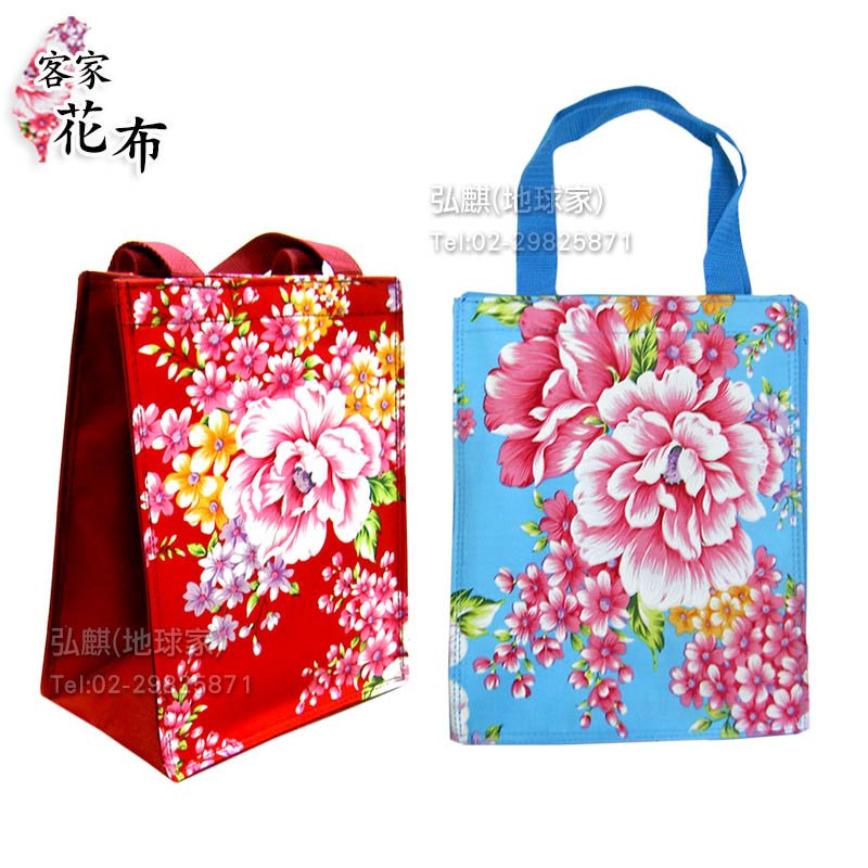 《台灣製花布系列》拼接雙面客家花布袋~*可當購物袋、環保袋