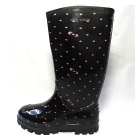 {皇力牌}高級彩色女用長雨靴~100%防水~ 長靴 ~雨鞋 ~雨靴 ~適合任何需要防水工作環境~柔軟舒適~(黑粉點)