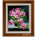 傳情玫瑰花油畫-n5(羅丹畫廊)含框32X37公分(100％手繪)