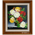 傳情玫瑰花油畫-n7(羅丹畫廊)含框32X37公分(100％手繪)