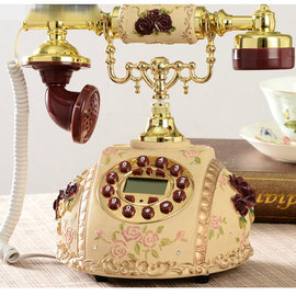 5Cgo【代購七天交貨】21796220000 歐式仿古電話機有線座機復古帶來電顯示電話座機 紫紅玫瑰電話機