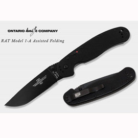 全球著名百年軍用刀廠-美國安大略 Ontario- RAT-1A-BP 戰術折刀 (黑平刃)-#ON 8871