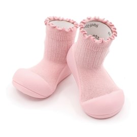 韓國 Attipas 快樂腳襪型學步鞋-捲邊粉色小花