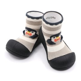 韓國 Attipas 快樂腳襪型學步鞋-黑底企鵝