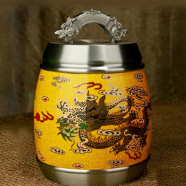 5Cgo【代購七天交貨】馬來西亞錫罐錫器茶葉罐大號黃瓷陶瓷茶具