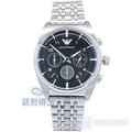 EMPORIO ARMANI 亞曼尼 AR0373手錶 優雅 直線條紋黑面 三眼 日期 鋼帶 男錶【錶飾精品】