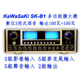 【昌明視聽影音商城】KaWaSaKi SK-B1 多功能擴大機 數位3段式迴音 輸出100瓦+100瓦 5組麥克風輸入