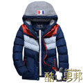 Coolman酷男邦 - 專櫃級保暖機能高密度防寒前胸點點舖厚棉連帽短外套/深藍