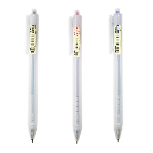 Tempo 節奏牌 B-112 中油筆 /一盒12支入(定10) 0.7mm 無印風 透明 自動中油筆 原子筆 圓珠筆