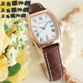 5Cgo【代購七天交貨】35049687178 真皮皮帶防水複古女錶 酒桶型女士手錶