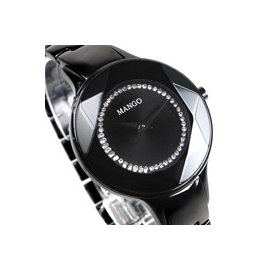 MA6297L-88 MANGO IP黑電鍍 晶鑽時刻 立體切割鏡面 手環式 35mm 女錶