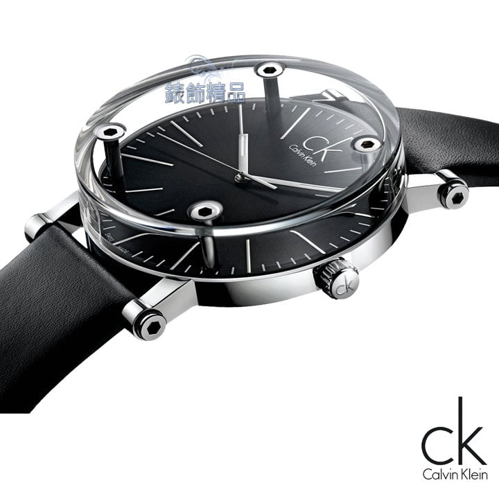 ck watch/ck表/ck手表/ck calvin klein透视镜面黑面黑皮带(小)k3b231