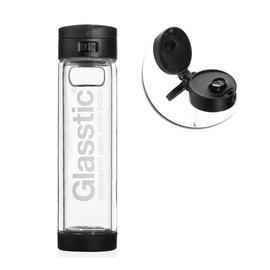【送濾茶隔】Glasstic │ 安全防護玻璃水瓶 經典大LO款(黑) 470ml