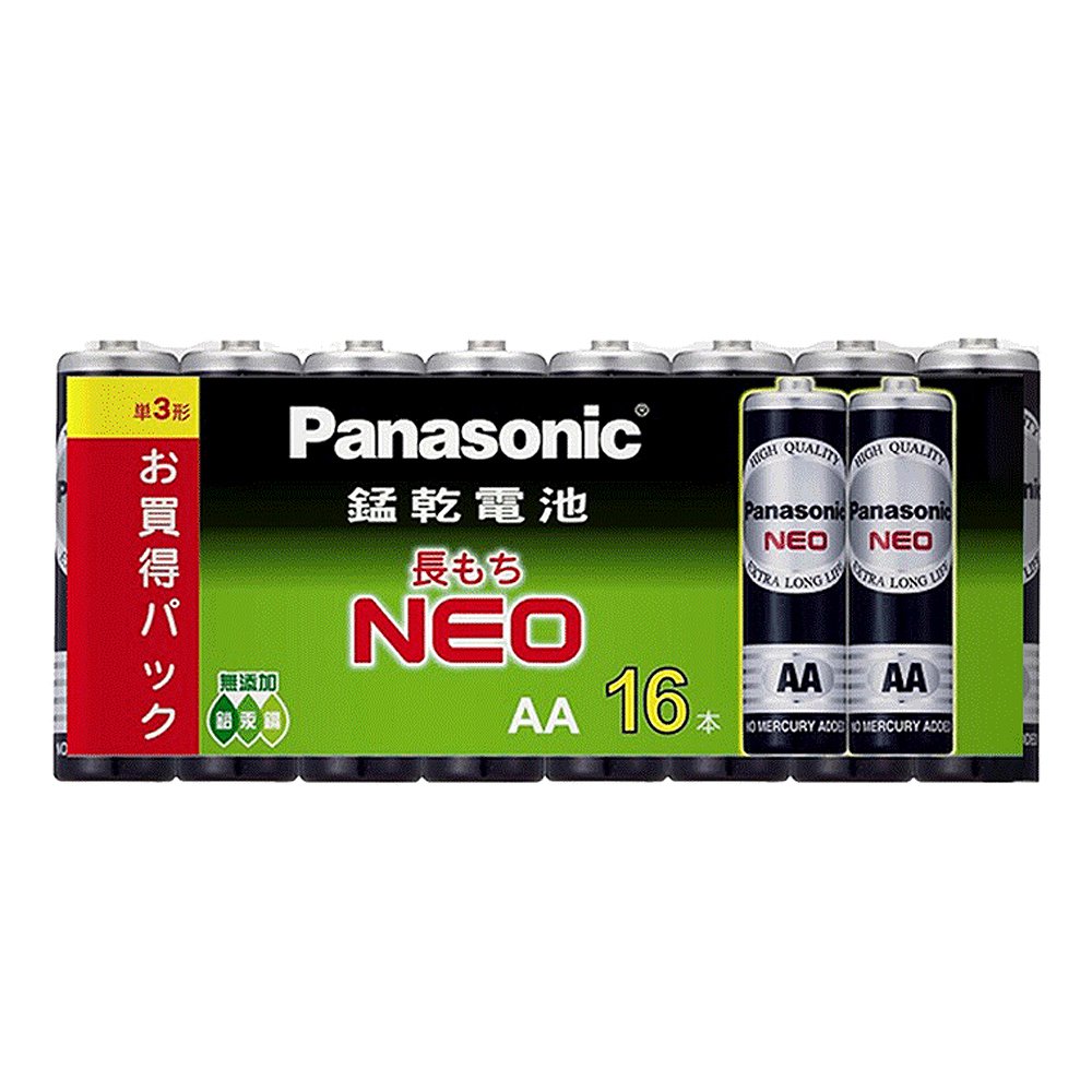 【國際牌Panasonic】碳鋅電池3號AA電池16入裝(R6NNT/1.5V黑錳電池/乾電池/公司貨)