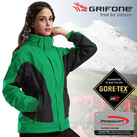 【西班牙GRIFONE】女新款 二件式GORE-TEX防水外套+Primaloft輕量保暖外套.防風外套.雪衣/連帽可拆.登山.健行/A5C083D 綠/黑