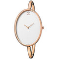 瑞士 Calvin Klein(CK)玫瑰金薄型橢圓錶殼，時尚有形銀白色粉面手環錶料號：K3D2S616