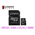 新款 100M 金士頓 MicroSDXC TF 256G 256GB C10 U1 A1 100M 記憶卡 附轉卡 (SDCS2) Kingston switch