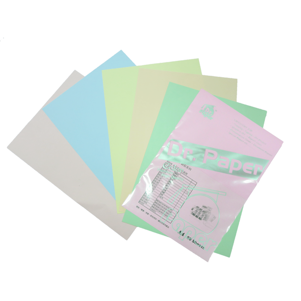 Dr.Paper 80gsm A4多功能色紙-彩虹包(玫瑰紅、翠藍、淺黃、粉桔、綠色) 50入/包
