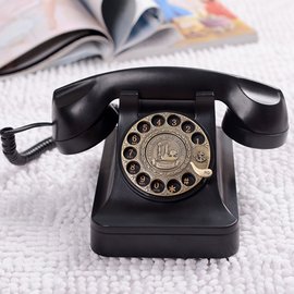 5Cgo 【代購七天交貨】35466976229 歐式仿古老式電話機復古轉盤電話座機古董黑金鋼 旋轉撥號電話