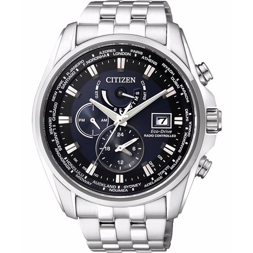 CITIZEN Eco-Drive 專屬保鑣電波計時光動能優質腕錶-藍+銀-AT9031-52L